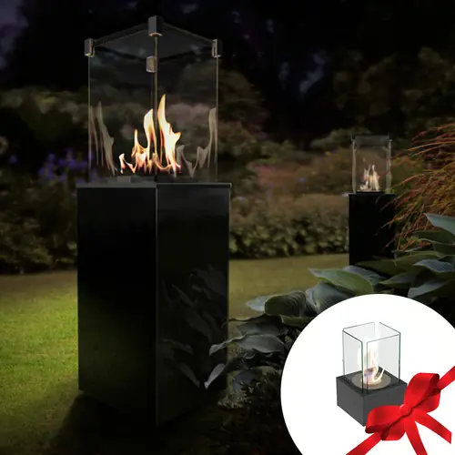Ogrzewacz gazowy Patio czarny panel szklany + biokominek - Oferta promocyjna