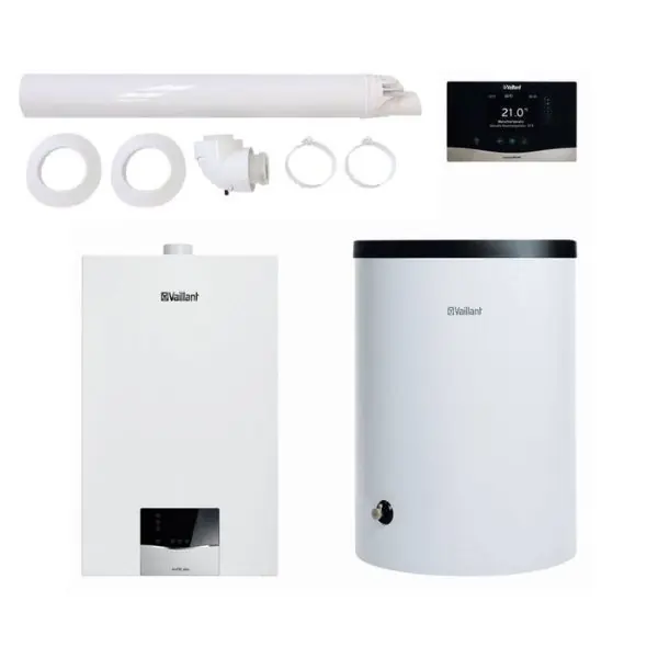 Dodaj do koszyka | Pakiet Vaillant ecoTEC Plus VC 25CS/1-5 + zasobnik VIH R 150/6B + regulator VRC 720 sensoCOMFORT + zestaw przyłączeniowy + SPS przez ścianę 0010043633