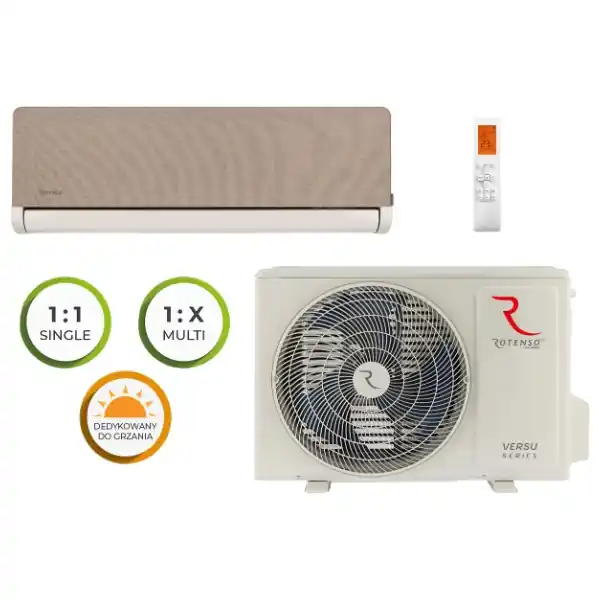 Dodaj do koszyka - Klimatyzator ścienny Versu Cloth Caramel R16 2,6 kW Rotenso VCC26Xi R16 + VO26Xo R15/R16
