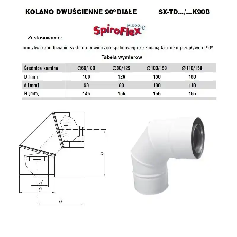 Kolano dwuścienne 110/160 90° białe Spiroflex SX-TD110/160K90B | Wybór klientów