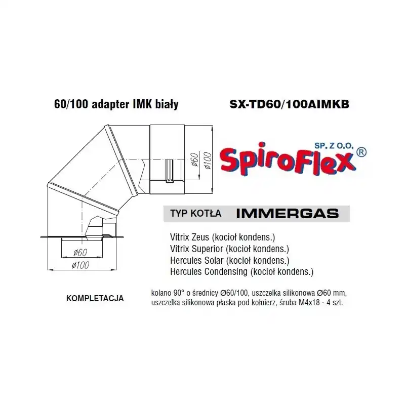 Adapter kolanowy Immergas 60/100 IMK biały Spiroflex | Niska cena