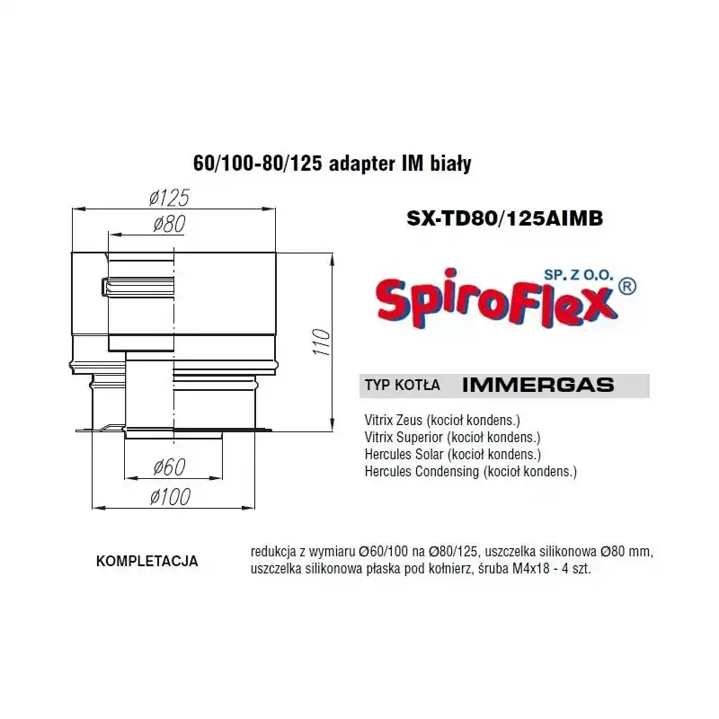 Adapter Spiroflex 60/100-80/125 Immergas biały SX-TD80/125AIMB | Już w sprzedaży