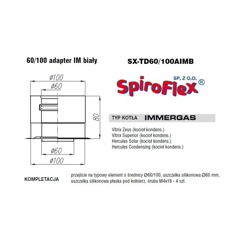 Adapter 60/100 IM biały Immergas Spiroflex SX-TD60/100AIMB | Cena specjalna