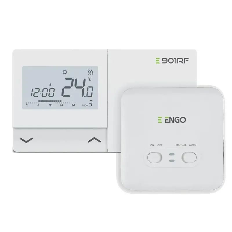 Regulator temperatury bezprzewodowy ENGO E901-RF programowalny tygodniowy natynkowy, biały, 2xAA | Najwyższa jakość