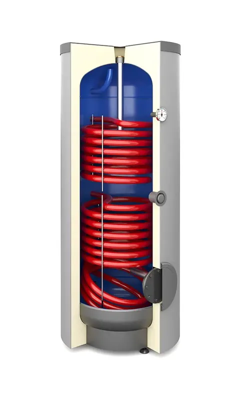 Bezpośrednio od producenta - Wymiennik biwalentny 500l SGW(S)B TOWER BIWAL z dwiema wężownicami spiralnymi, emaliowany, twarda pianka poliuretanowa, skay, pionowy wolnostojący