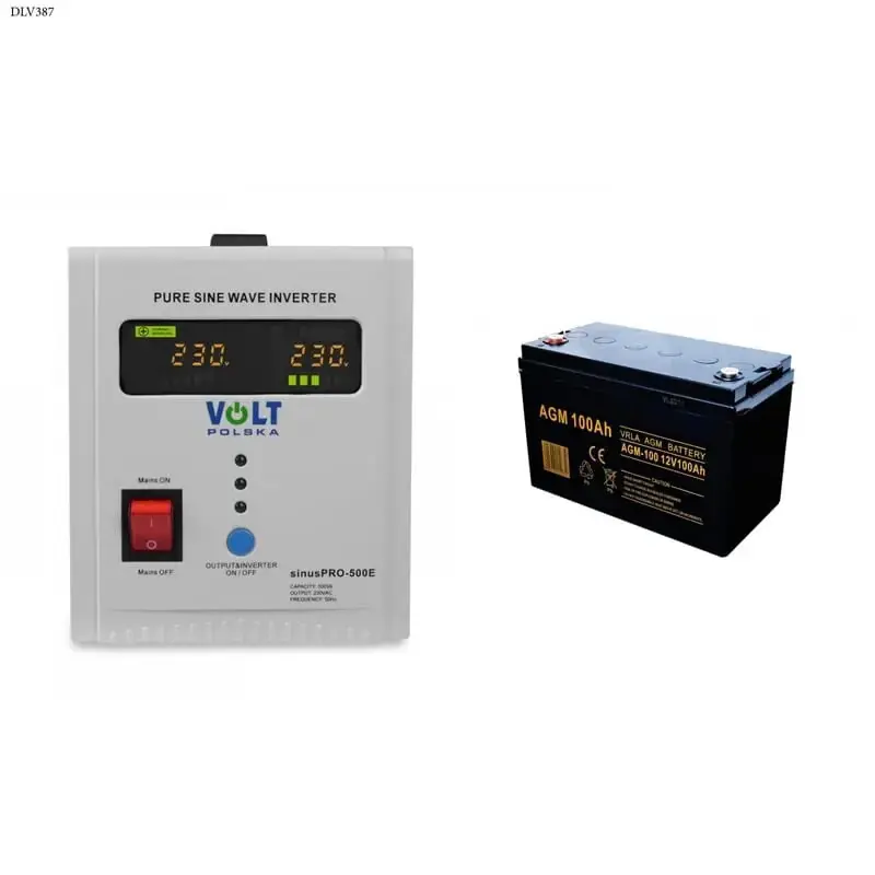 Duży rabat | Zasilacz awaryjny SINUS PRO 500 E 12/230V (350/500W) + Akumulator AGM 12V 100 Ah
