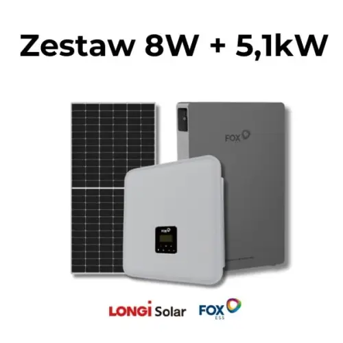 Zestaw 8kW + 5,1kWh FoxESS H3-8.0-E + FoxESS EP5 + 18x LONGI Hi-MO4 LR4-72HBD-445M - 445 Wp | Nowy produkt