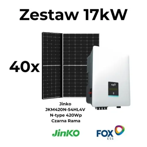 Zestaw 17kW FoxESS T17 G3 + 40xJinko JKM420N-54HL4V N-type 420Wp - Szybka dostawa